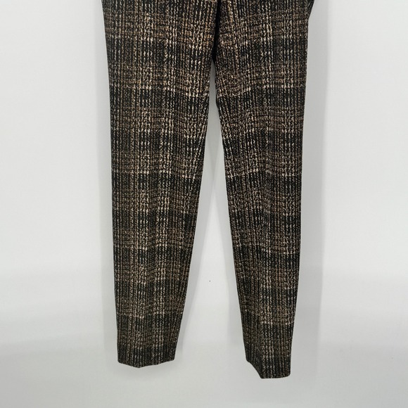 ANNE KLEIN Womens XXS Plaid Pants Black Gold Straight Leg Stretch Slim Fit New - Picture 3 of 15